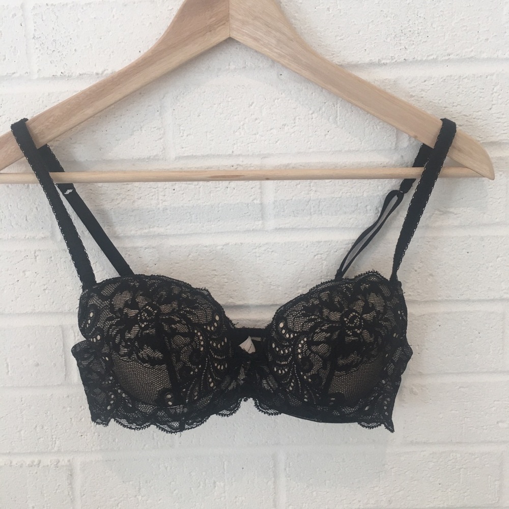 Le Mystere Padded Black Lace Bra 32B